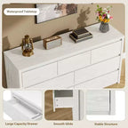 Comò a 7 cassetti per camera da letto, cassettiera in legno da 134 cm di larghezza, organizer per vestiti senza maniglie, mobile TV per corridoio, camera da letto