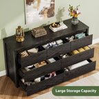 Comò a 7 cassetti per camera da letto, cassettiera in legno da 134 cm di larghezza, organizer per vestiti senza maniglie, mobile TV per corridoio, camera da letto