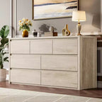 Comò a 7 cassetti per camera da letto, cassettiera in legno da 134 cm di larghezza, organizer per vestiti senza maniglie, mobile TV per corridoio, camera da letto