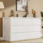 Comò a 7 cassetti per camera da letto, cassettiera in legno da 134 cm di larghezza, organizer per vestiti senza maniglie, mobile TV per corridoio, camera da letto
