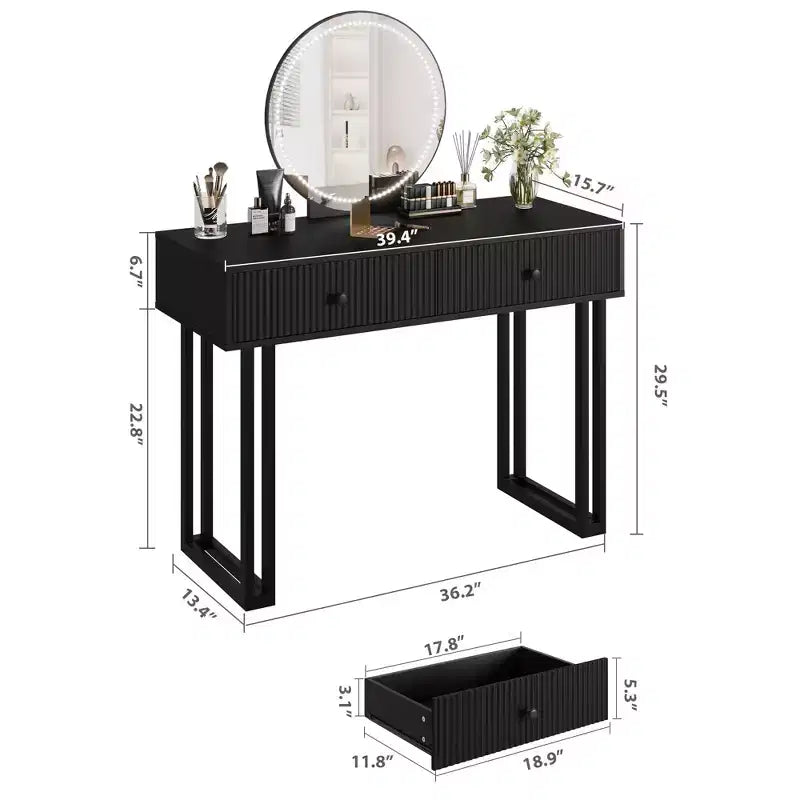Toeletta con Specchio e Luci LED, 3 Colori di Illuminazione, Ampio Spazio di Archiviazione, Tavolo Trucco Moderno Minimalista, Facile da Montare