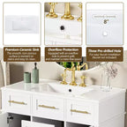 Mobile bagno lavabo da 36 pollici bianco con cassetti, Armadietto bagno contenitore con anta a chiusura ammortizzata e ripiano regolabile