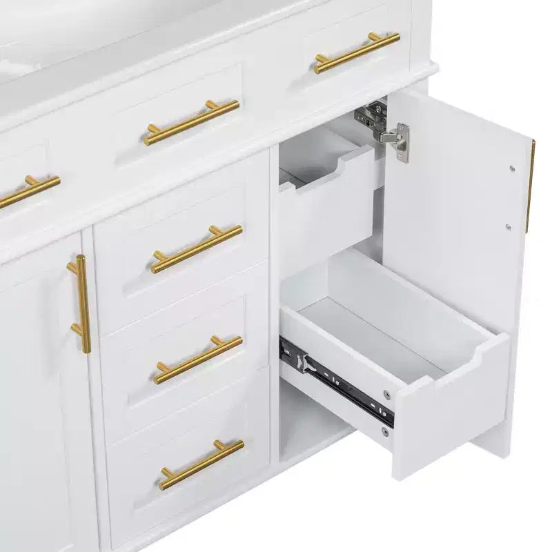 Mobile bagno lavabo da 36 pollici bianco con cassetti, Armadietto bagno contenitore con anta a chiusura ammortizzata e ripiano regolabile