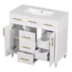 Mobile bagno lavabo da 36 pollici bianco con cassetti, Armadietto bagno contenitore con anta a chiusura ammortizzata e ripiano regolabile