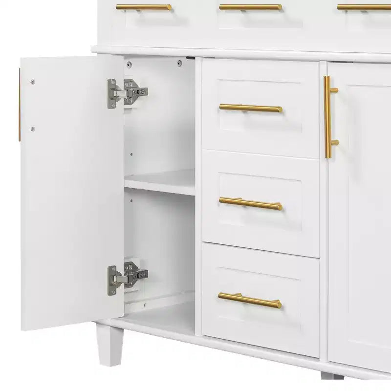 Mobile bagno lavabo da 36 pollici bianco con cassetti, Armadietto bagno contenitore con anta a chiusura ammortizzata e ripiano regolabile