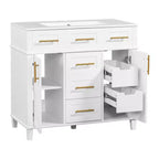 Mobile bagno lavabo da 36 pollici bianco con cassetti, Armadietto bagno contenitore con anta a chiusura ammortizzata e ripiano regolabile