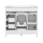 Mobile bagno lavabo da 36 pollici bianco con cassetti, Armadietto bagno contenitore con anta a chiusura ammortizzata e ripiano regolabile