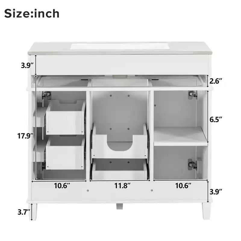 Mobile bagno lavabo da 36 pollici bianco con cassetti, Armadietto bagno contenitore con anta a chiusura ammortizzata e ripiano regolabile