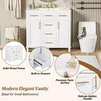 Mobile bagno lavabo da 36 pollici bianco con cassetti, Armadietto bagno contenitore con anta a chiusura ammortizzata e ripiano regolabile