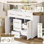 Mobile bagno lavabo da 36 pollici bianco con cassetti, Armadietto bagno contenitore con anta a chiusura ammortizzata e ripiano regolabile
