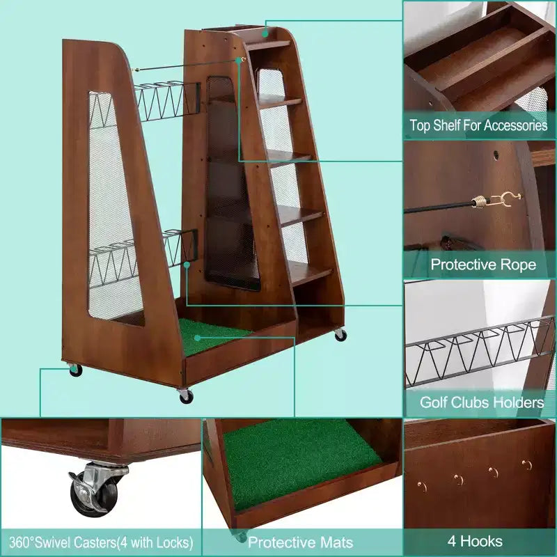 Organizzatore per Sacche da Golf da Garage, Portaoggetti Premium in Legno per Mazze da Golf Adatto a 2 Sacche da Golf, Organizer da Baule per Auto Garage Ripostiglio Cantina