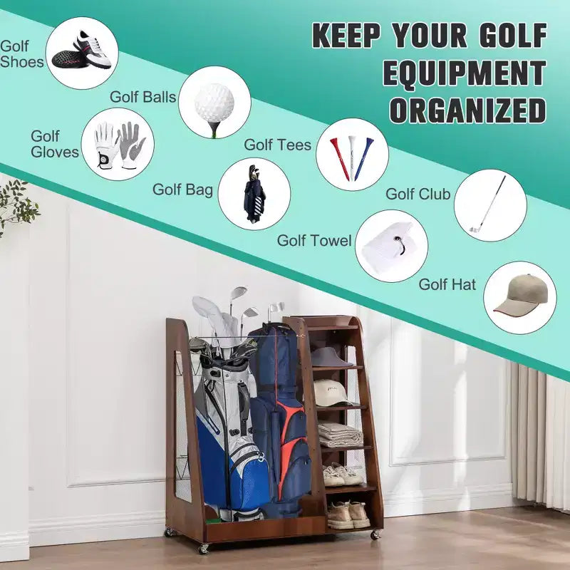 Organizzatore per Sacche da Golf da Garage, Portaoggetti Premium in Legno per Mazze da Golf Adatto a 2 Sacche da Golf, Organizer da Baule per Auto Garage Ripostiglio Cantina