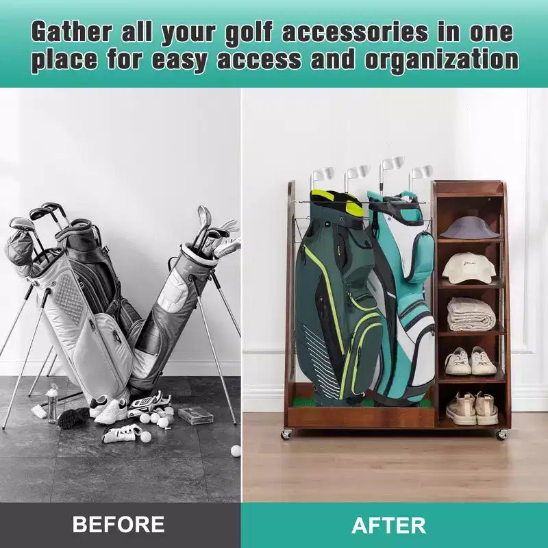 Organizzatore per Sacche da Golf da Garage, Portaoggetti Premium in Legno per Mazze da Golf Adatto a 2 Sacche da Golf, Organizer da Baule per Auto Garage Ripostiglio Cantina