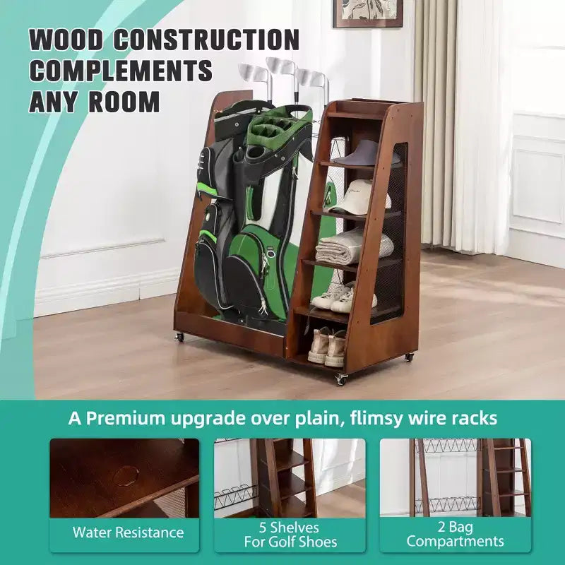 Organizzatore per Sacche da Golf da Garage, Portaoggetti Premium in Legno per Mazze da Golf Adatto a 2 Sacche da Golf, Organizer da Baule per Auto Garage Ripostiglio Cantina