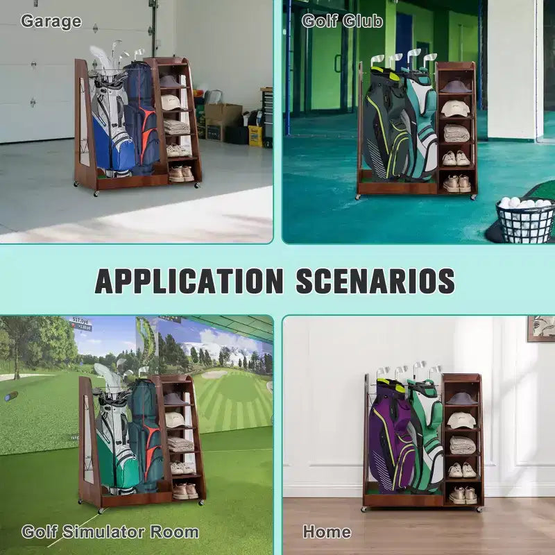 Organizzatore per Sacche da Golf da Garage, Portaoggetti Premium in Legno per Mazze da Golf Adatto a 2 Sacche da Golf, Organizer da Baule per Auto Garage Ripostiglio Cantina