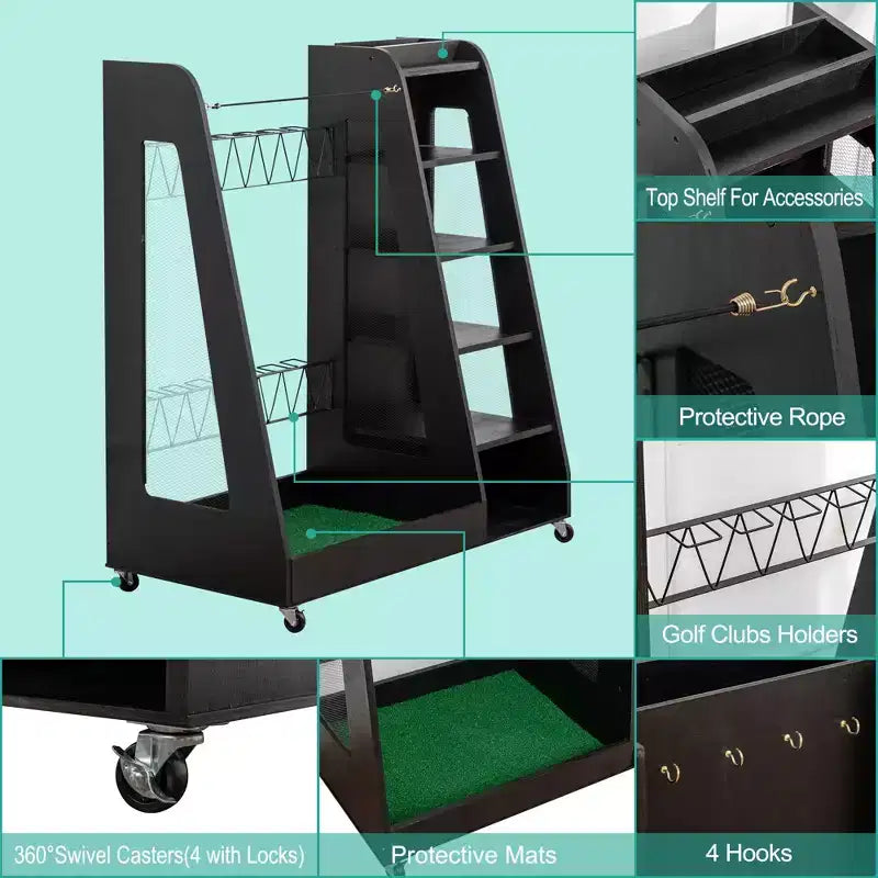 Organizzatore per Sacche da Golf da Garage, Portaoggetti Premium in Legno per Mazze da Golf Adatto a 2 Sacche da Golf, Organizer da Baule per Auto Garage Ripostiglio Cantina