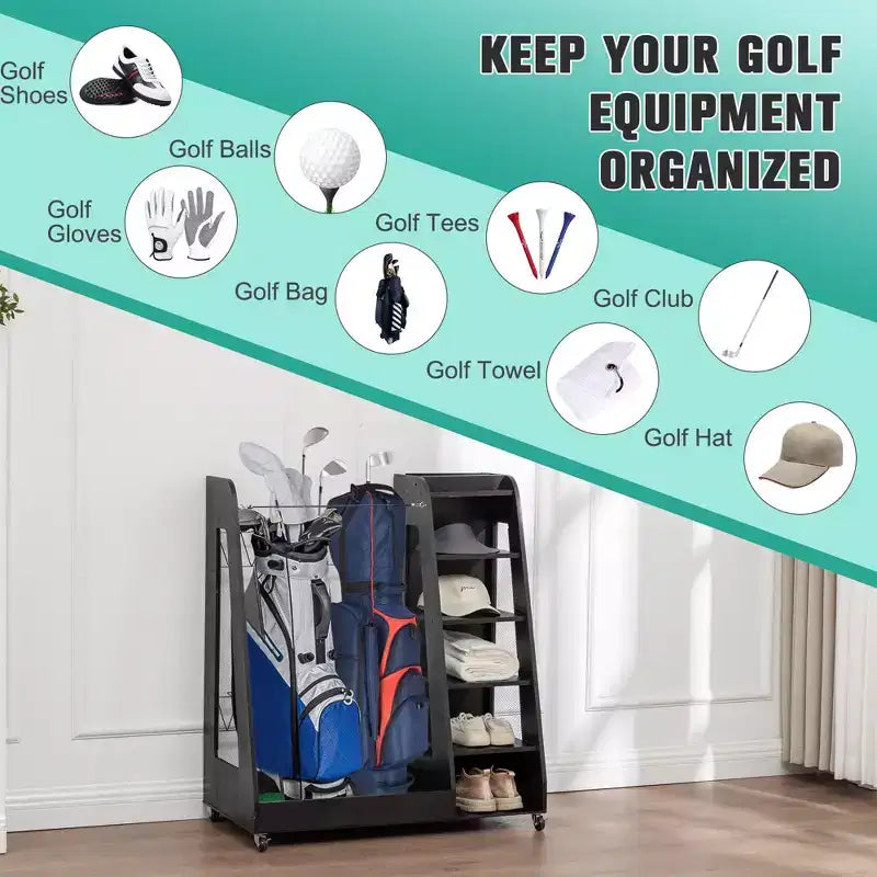 Organizzatore per Sacche da Golf da Garage, Portaoggetti Premium in Legno per Mazze da Golf Adatto a 2 Sacche da Golf, Organizer da Baule per Auto Garage Ripostiglio Cantina