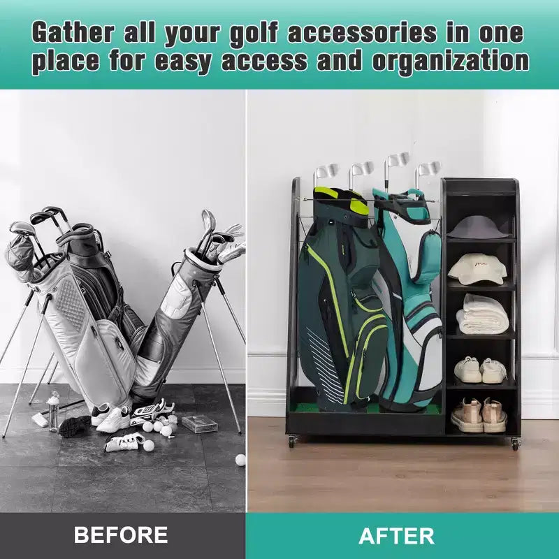 Organizzatore per Sacche da Golf da Garage, Portaoggetti Premium in Legno per Mazze da Golf Adatto a 2 Sacche da Golf, Organizer da Baule per Auto Garage Ripostiglio Cantina