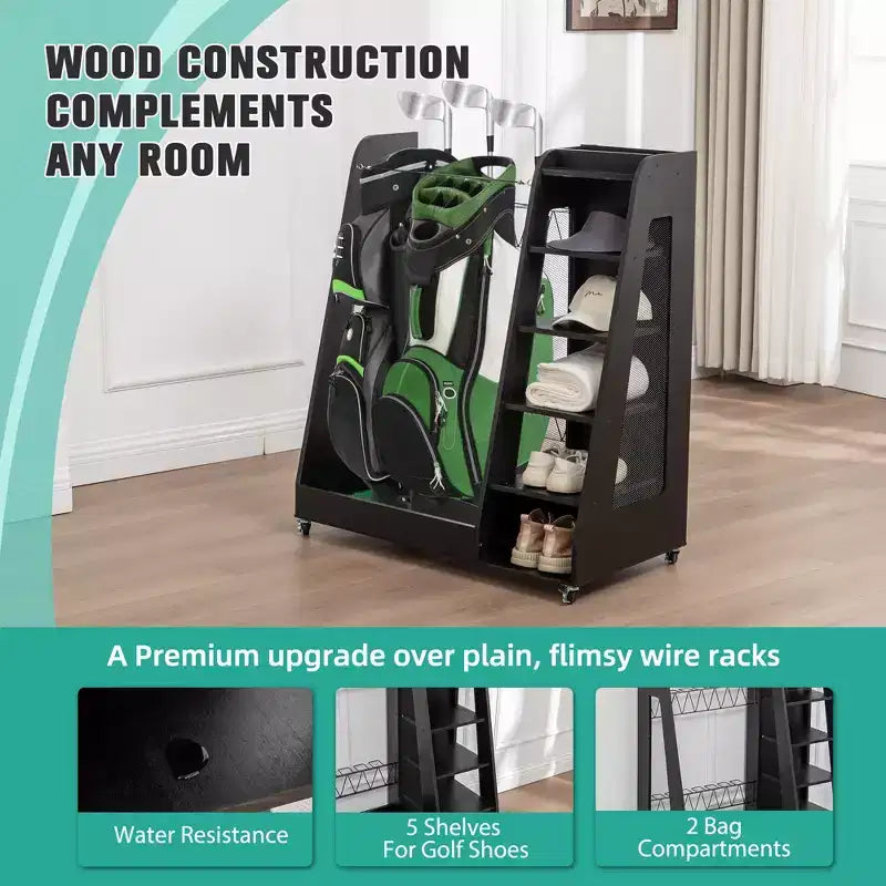 Organizzatore per Sacche da Golf da Garage, Portaoggetti Premium in Legno per Mazze da Golf Adatto a 2 Sacche da Golf, Organizer da Baule per Auto Garage Ripostiglio Cantina