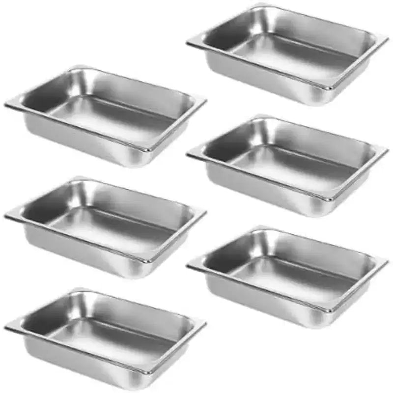 Vassoi Gastronorm Isolati in Acciaio Inox, 90 Litri, Confezione da 6 Pezzi, Piatti Profondi 6,35 cm con Coperchio per Ristoranti, Mense e Buffet