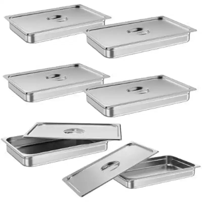 Vassoi Gastronorm Isolati in Acciaio Inox, 90 Litri, Confezione da 6 Pezzi, Piatti Profondi 6,35 cm con Coperchio per Ristoranti, Mense e Buffet