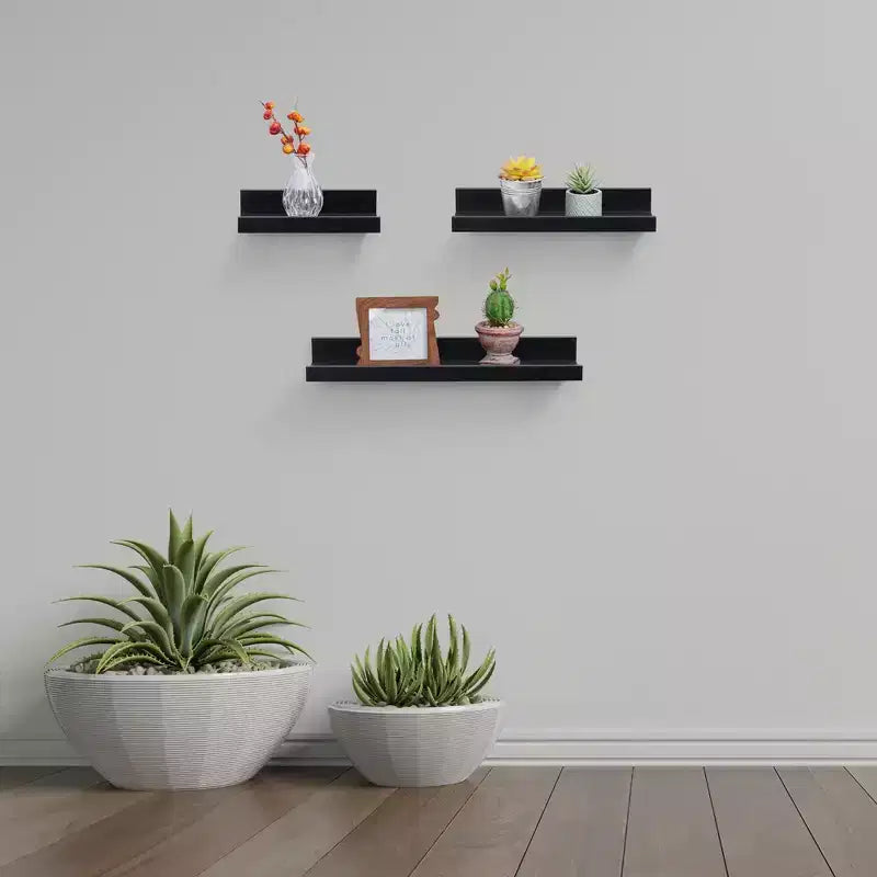 18.11 Mensola galleggiante nera in legno, con staffa invisibile, perfetta per l'arredo di bagno/camera da letto/cucina o come espositore per libri/piante, facile da installare.