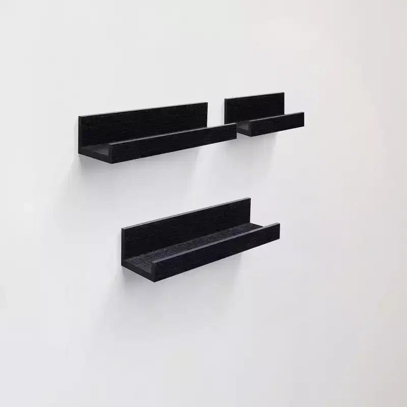 18.11 Mensola galleggiante nera in legno, con staffa invisibile, perfetta per l'arredo di bagno/camera da letto/cucina o come espositore per libri/piante, facile da installare.