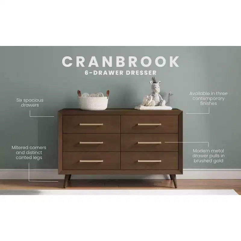 Comò doppio a 6 cassetti Cranbrook per cameretta o camera da letto, kit antiribaltamento incluso per evitare il ribaltamento, finitura atossica e sicura per i bambini
