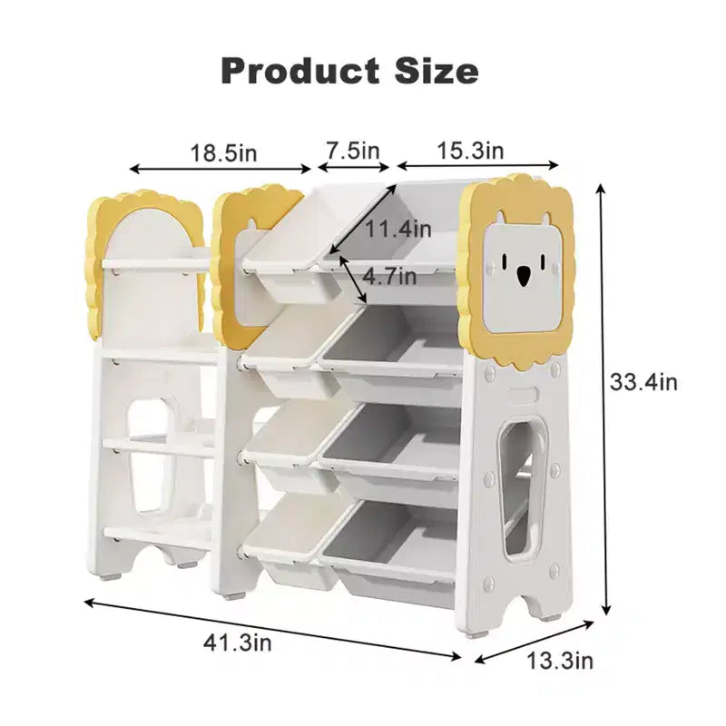 Scaffale per Libri e Giocattoli per Bambini, Organizzatori di Giocattoli a 4 Livelli con 8 Contenitori Rimovibili, Organizzatore per Giocattoli per Sala Studio, Camera da Letto, Stanza dei Bambini
