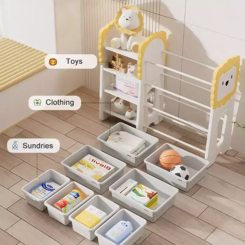 Scaffale per Libri e Giocattoli per Bambini, Organizzatori di Giocattoli a 4 Livelli con 8 Contenitori Rimovibili, Organizzatore per Giocattoli per Sala Studio, Camera da Letto, Stanza dei Bambini