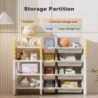 Scaffale per Libri e Giocattoli per Bambini, Organizzatori di Giocattoli a 4 Livelli con 8 Contenitori Rimovibili, Organizzatore per Giocattoli per Sala Studio, Camera da Letto, Stanza dei Bambini