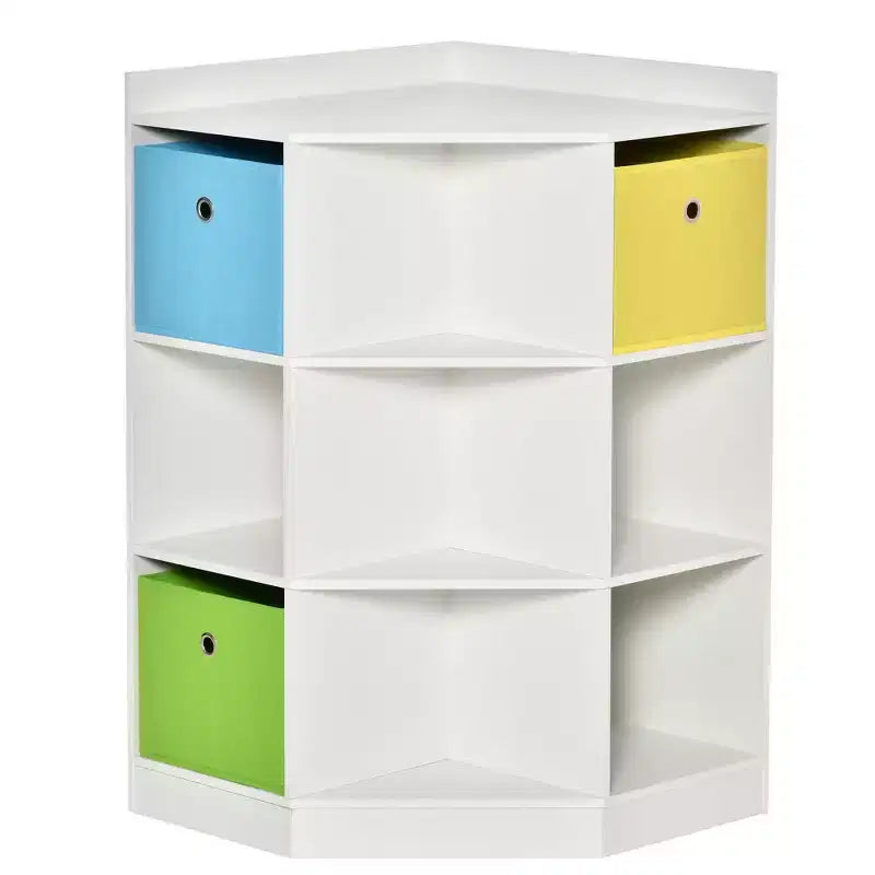 Angolo per bambini, Mobiletto con contenitori aperti, Organizer per giocattoli, Libreria con tre cesti per sala giochi, cameretta, soggiorno, Bianco