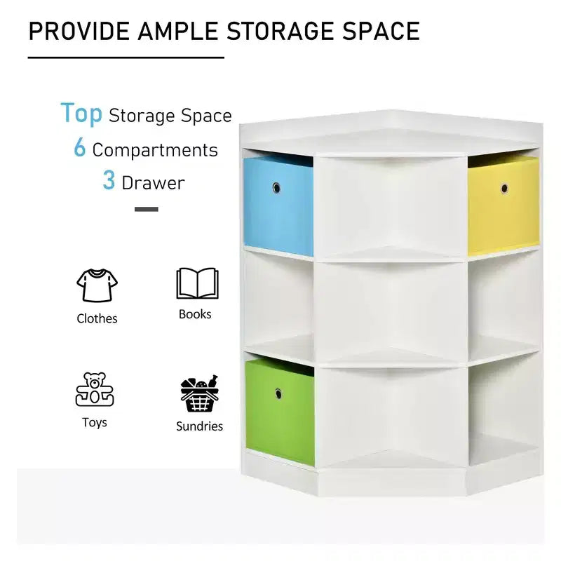 Angolo per bambini, Mobiletto con contenitori aperti, Organizer per giocattoli, Libreria con tre cesti per sala giochi, cameretta, soggiorno, Bianco