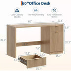 Scrivania direzionale scanalata da 60 pollici con cassetti, scrivania moderna per ufficio domestico con armadietto, postazione di lavoro per computer in legno per lavorare, studiare, scrivere, rovere