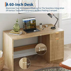 Scrivania direzionale scanalata da 60 pollici con cassetti, scrivania moderna per ufficio domestico con armadietto, postazione di lavoro per computer in legno per lavorare, studiare, scrivere, rovere