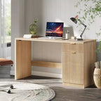 Scrivania direzionale scanalata da 60 pollici con cassetti, scrivania moderna per ufficio domestico con armadietto, postazione di lavoro per computer in legno per lavorare, studiare, scrivere, rovere