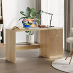 Scrivania direzionale scanalata da 60 pollici con cassetti, scrivania moderna per ufficio domestico con armadietto, postazione di lavoro per computer in legno per lavorare, studiare, scrivere, rovere