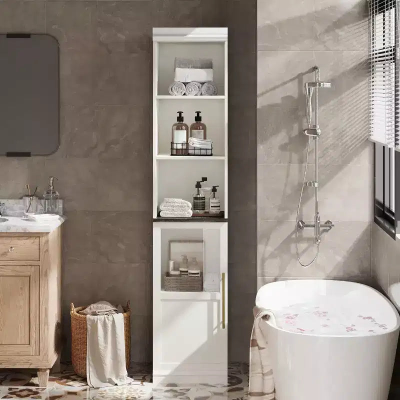 Mobiletto da bagno alto e stretto da 70 pollici con anta e ripiani aperti, armadietto da terra indipendente e stretto per piccoli spazi, cucina, soggiorno