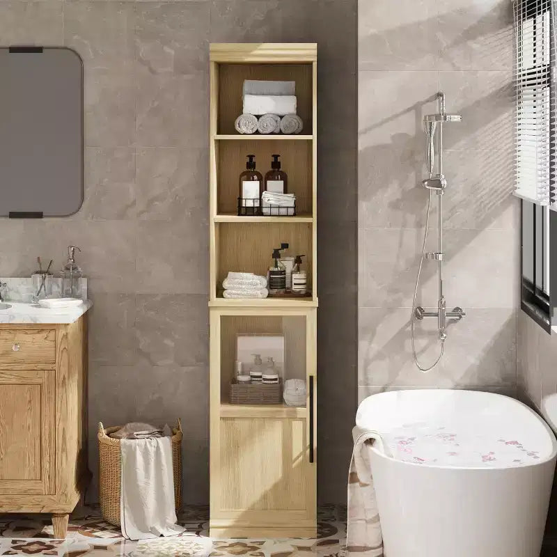 Mobiletto da bagno alto e stretto da 70 pollici con anta e ripiani aperti, armadietto da terra indipendente e stretto per piccoli spazi, cucina, soggiorno