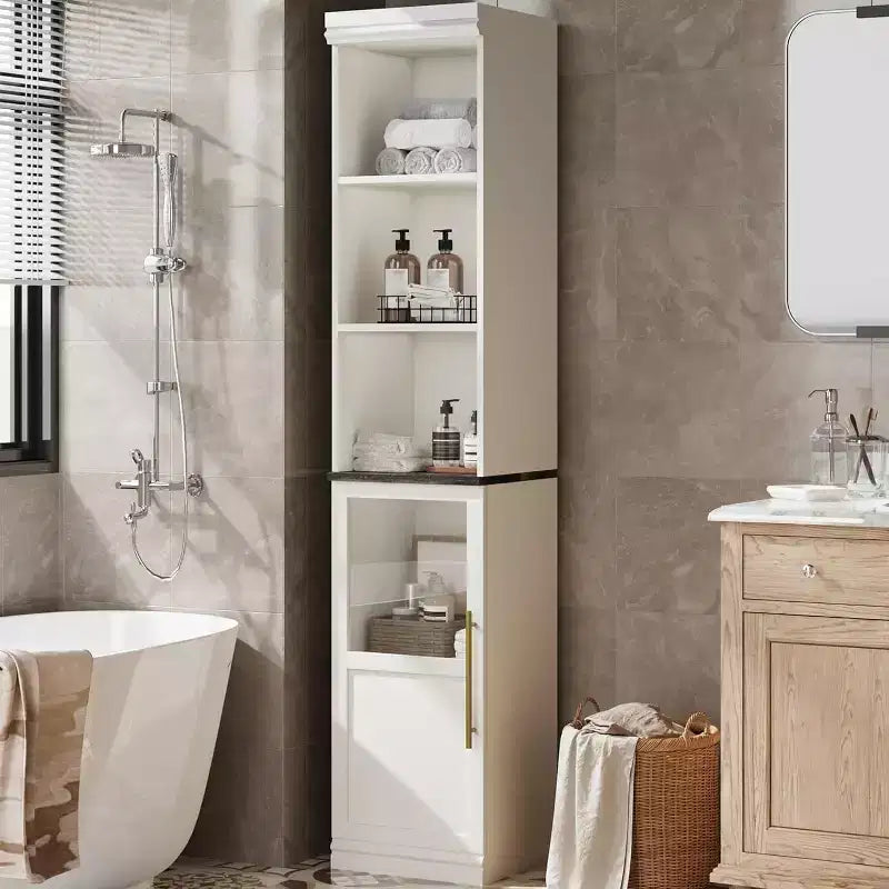Mobiletto da bagno alto e stretto da 70 pollici con anta e ripiani aperti, armadietto da terra indipendente e stretto per piccoli spazi, cucina, soggiorno