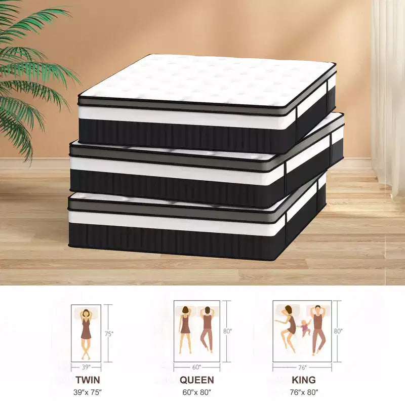 Materasso king size da 14 pollici, materasso ibrido in gel memory foam in scatola, supporto a molle insacchettate con isolamento del movimento e sollievo dalla pressione, rigidità media, CertiPUR-US
