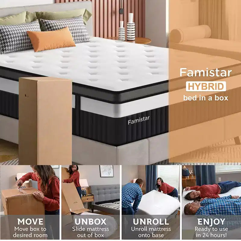 Materasso king size da 14 pollici, materasso ibrido in gel memory foam in scatola, supporto a molle insacchettate con isolamento del movimento e sollievo dalla pressione, rigidità media, CertiPUR-US