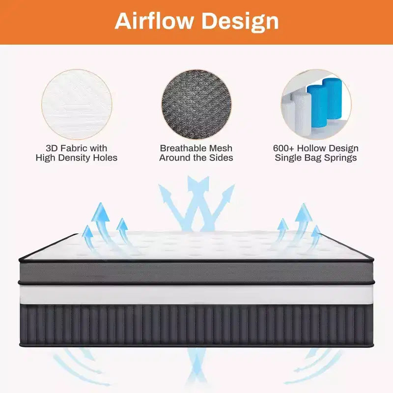Materasso king size da 14 pollici, materasso ibrido in gel memory foam in scatola, supporto a molle insacchettate con isolamento del movimento e sollievo dalla pressione, rigidità media, CertiPUR-US