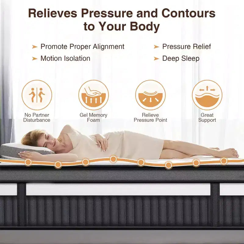 Materasso king size da 14 pollici, materasso ibrido in gel memory foam in scatola, supporto a molle insacchettate con isolamento del movimento e sollievo dalla pressione, rigidità media, CertiPUR-US