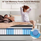Materasso king size da 14 pollici, materasso ibrido in gel memory foam in scatola, supporto a molle insacchettate con isolamento del movimento e sollievo dalla pressione, rigidità media, CertiPUR-US