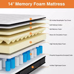 Materasso king size da 14 pollici, materasso ibrido in gel memory foam in scatola, supporto a molle insacchettate con isolamento del movimento e sollievo dalla pressione, rigidità media, CertiPUR-US