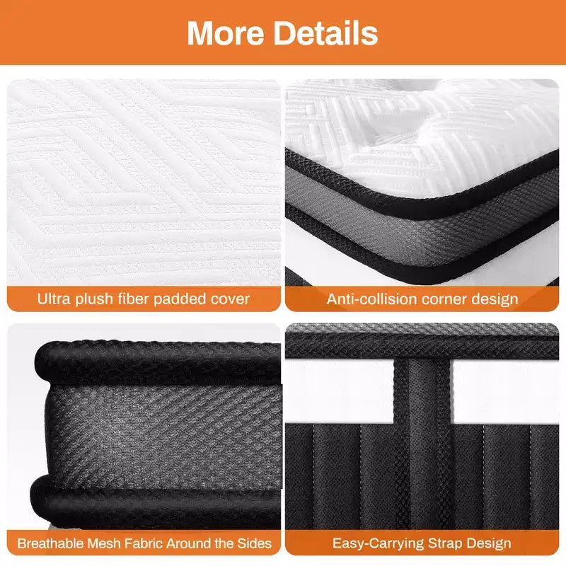 Materasso king size da 14 pollici, materasso ibrido in gel memory foam in scatola, supporto a molle insacchettate con isolamento del movimento e sollievo dalla pressione, rigidità media, CertiPUR-US