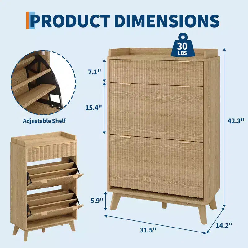 Scarpiera in Legno Scanalato per Ingresso con 2 Cassetti a Ribalta, Organizer Porta Scarpe Stretto Nascosto da 122 cm per Corridoio, Autoportante