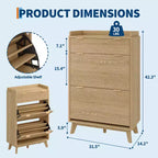 Scarpiera in Legno Scanalato per Ingresso con 2 Cassetti a Ribalta, Organizer Porta Scarpe Stretto Nascosto da 122 cm per Corridoio, Autoportante