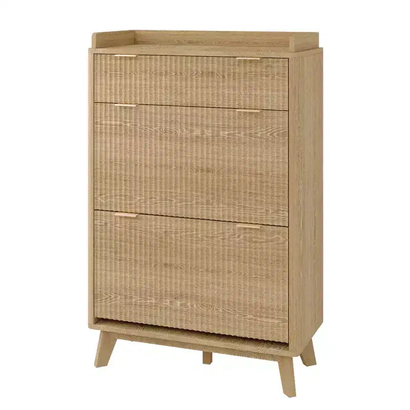 Scarpiera in Legno Scanalato per Ingresso con 2 Cassetti a Ribalta, Organizer Porta Scarpe Stretto Nascosto da 122 cm per Corridoio, Autoportante
